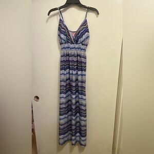 She’s Cool Womens Chevron Tank Maxi Dress M Blue Purple Gray Zig Zag Stripes